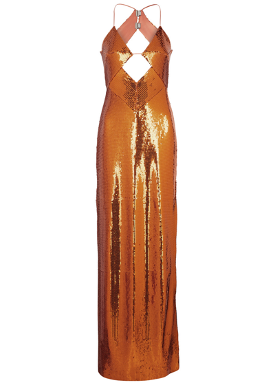 Galvan Kite Sequin Gown In Orange