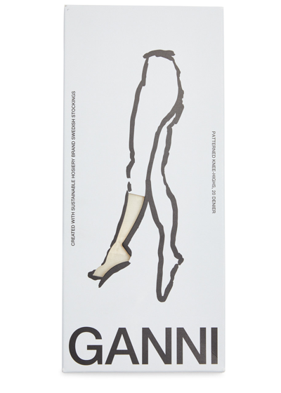 Ganni Butterfly Logo-jacquard Knee-high Socks In Cream