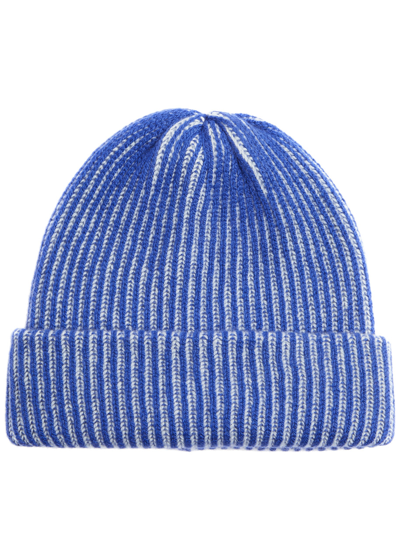 The Elder Statesman Watchman Ribbed Cashmere Beanie In Blue