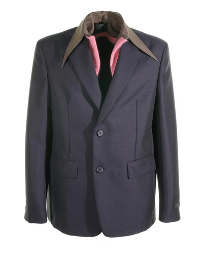 Prada Single-breasted Jacket In Blue Mohair Wool In Bleu