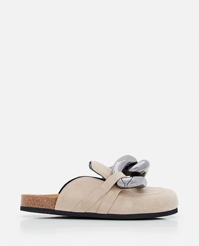 Jw Anderson Chain-detail Leather Slides In Beige