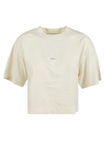 Off-white Small Arrow Pearls Crop T-shirt In Beige/black