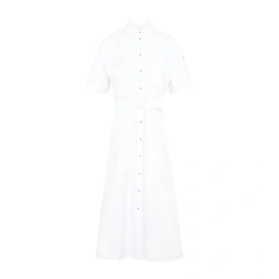 Moncler Belted Midi Shirt Dress In Bianco