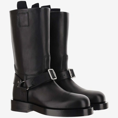 Burberry Leather Saddle Boots In Black