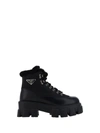Prada Monolith Nylon Shearling Hiker Boots In Black