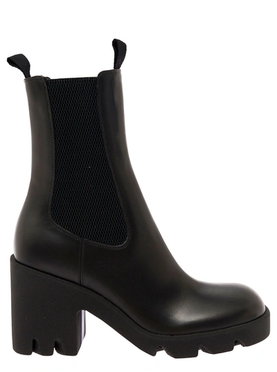 BURBERRY BURBERRY BLACK CHELSEA BOOTS WITH PLATFORM AND ELASTIC INSERTS IN LEATHER WOMAN