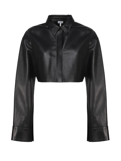 Loewe Cropped Leather Shirt In Black