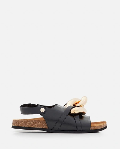 Jw Anderson J.w. Anderson Chain Flat Leather Sandal In Black