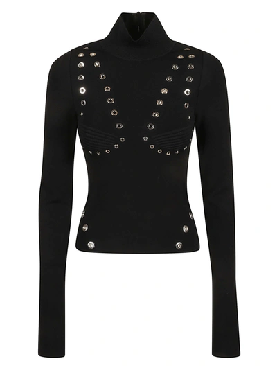 Off-white Eyelet-embellished Knitted Top In Black