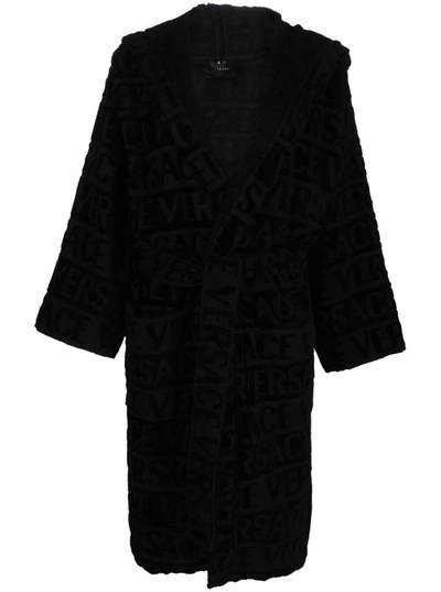 Versace Bath Robe Crystal Hood The  In Black