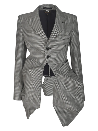 Comme Des Garçons Asymmetric Check-print Wool Blazer In Black/natural