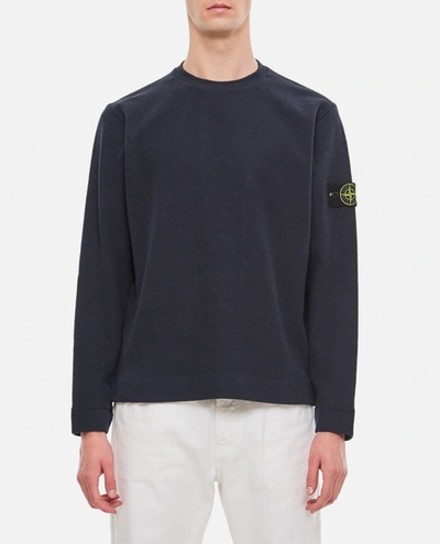 Stone Island Crewneck Sweater Ribbed Cotton In Blue