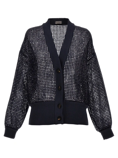 Brunello Cucinelli Sequin Cardigan In Blue