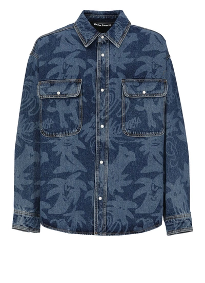 Palm Angels Logoed Shirt In Blue