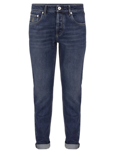 Brunello Cucinelli Five-pocket Traditional Fit Trousers In Lightweight Denim In Dark Denim