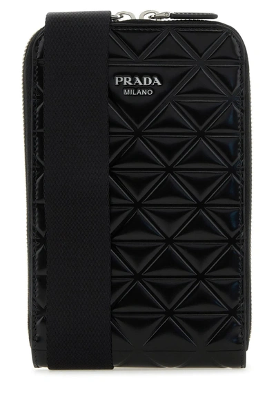 Prada Black Leather Phone Case In Default Title