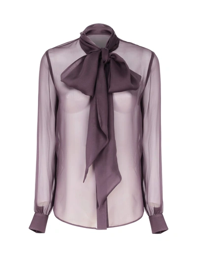 Saint Laurent Silk Lavallière Collar Shirt In Fumé