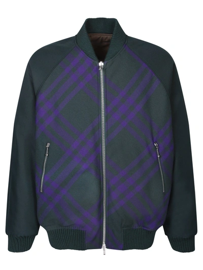 Burberry Check Reversible Bomber Jacket In Green