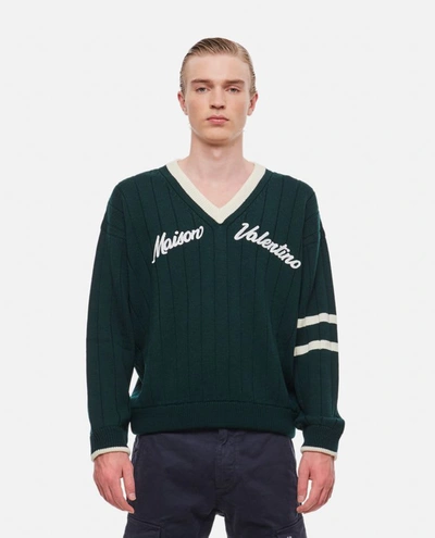 Valentino V Neck Wool Jumper In Green