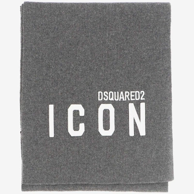 Dsquared2 Logo Embroidered Knitted Scarf In Grey
