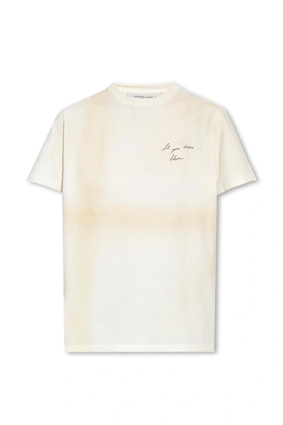 Golden Goose T-shirt With Vintage Effect In Heritage White/ Black