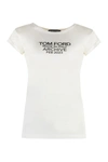 Tom Ford Chalk-colored Silk Jersey Fabric T-shirt In Ivory