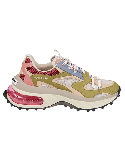 Dsquared2 Bubble Leather And Fabric Low-top Trainers In Marrone/arancio/beige