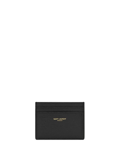Saint Laurent Leather Card Holder With Logo In Nero