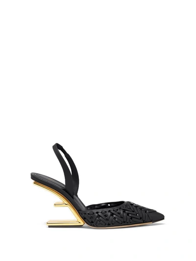 FENDI FENDI HIGH HEEL SLINGBACK IN BLACK LEATHER