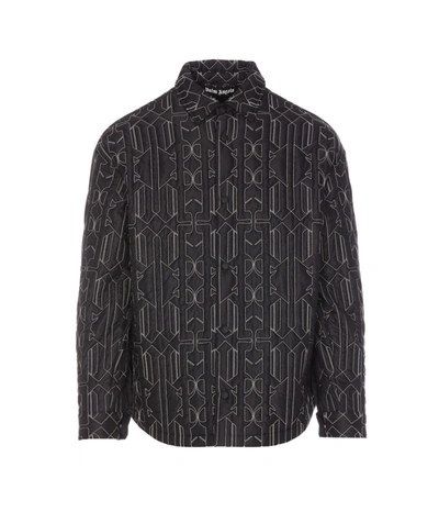 Palm Angels All Monogram Quiltedoverjacket In Nero