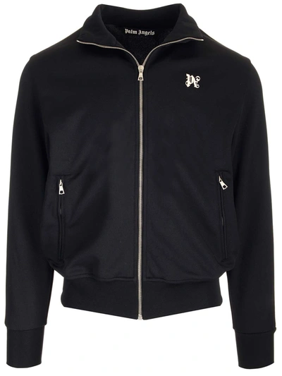 Palm Angels Tracksuit Jacket With Monogram In Nero/off White