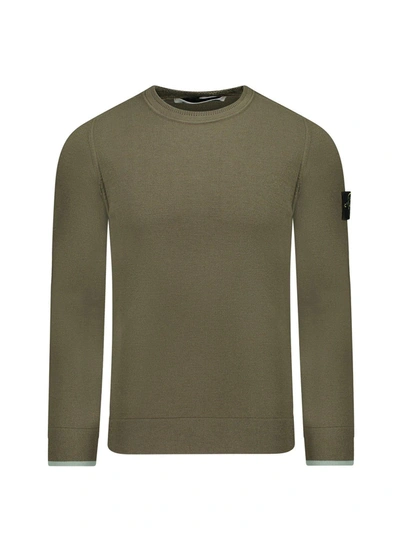 Stone Island Compass Patch Crewneck Jumper Sweater In Olive