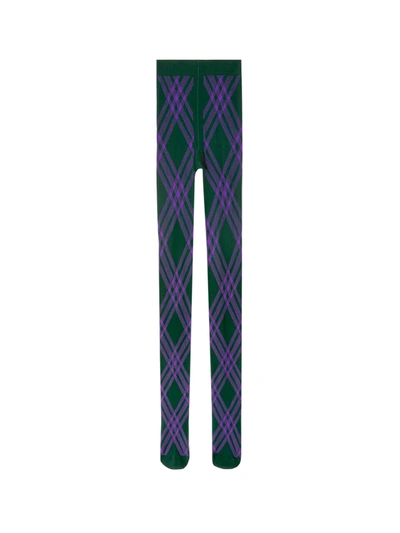 Burberry Check Stretch Wool Tights In Purple