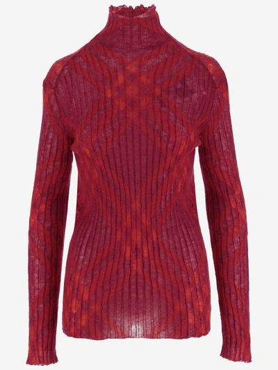 Burberry Mohair Blend Pullover With Check Pattern In Red