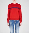 Dsquared2 Crew Neck Virgin Wool Sweater With Embroidered Logo In Red+navy Logo