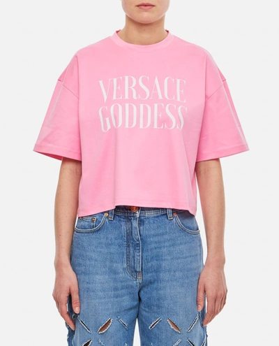 Versace Cotton Logo Cropped T-shirt In Rose