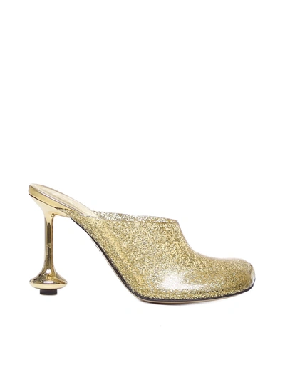 Loewe Womens Gold Toy Glitter-embellished Woven Heeled Mules In Transparent/gold