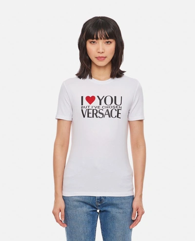 Versace Embellished Printed Stretch-jersey T-shirt In White