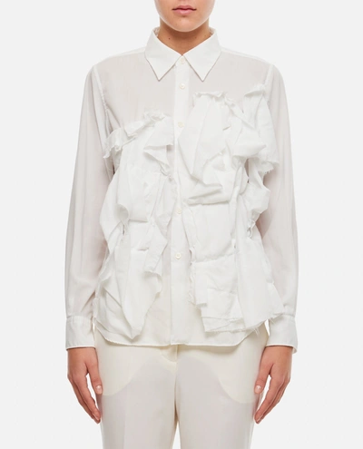 Comme Des Garçons Rouched Long Sleeve Shirt In White