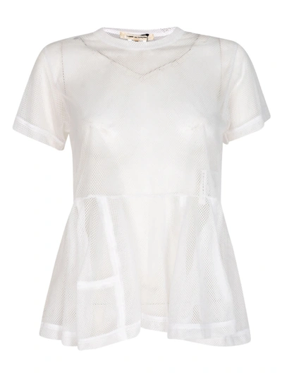 Comme Des Garçons Round Neck Flare Net Top In White