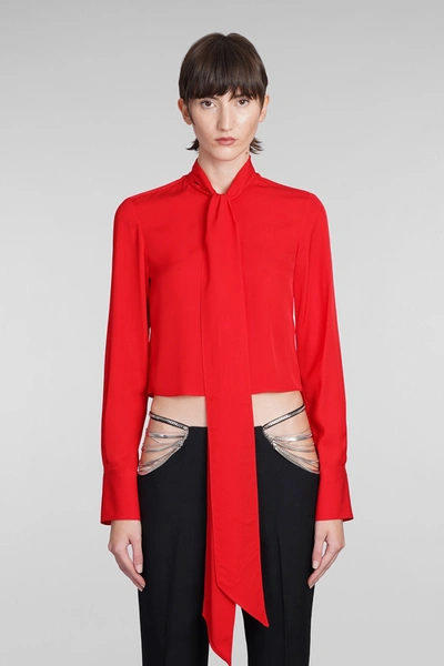 Stella Mccartney Tie-neck Cropped Silk Blouse In Red