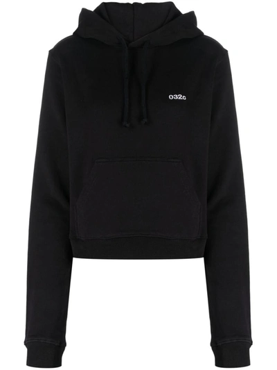 032c Toplayer Cotton Hoodie In Black