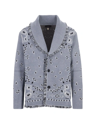 Alanui Denim Jacquard Bandana Cardigan In Blue