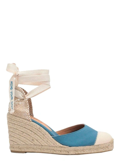 Castaã±er Blue Espardille Carina Sandals With Wedge Heel In Cotton Woman
