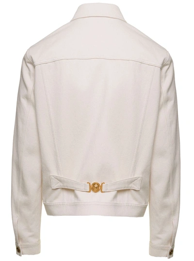 Versace Denim Jacket With Medusa Head Buttons In White Cotton Man In Beige