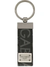 Dolce & Gabbana Coated Canvas Keychain With All-over Lettering Logo In Grey