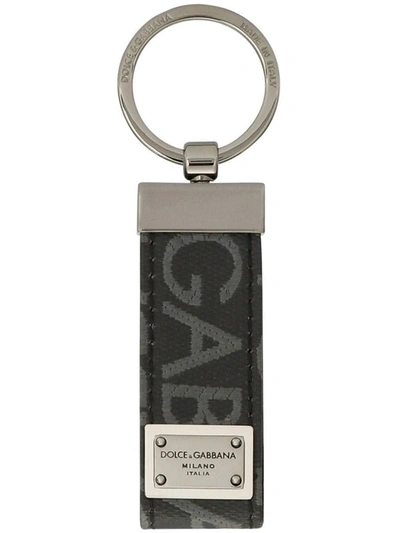 Dolce & Gabbana Fabric Key Ring With Logo In Grey