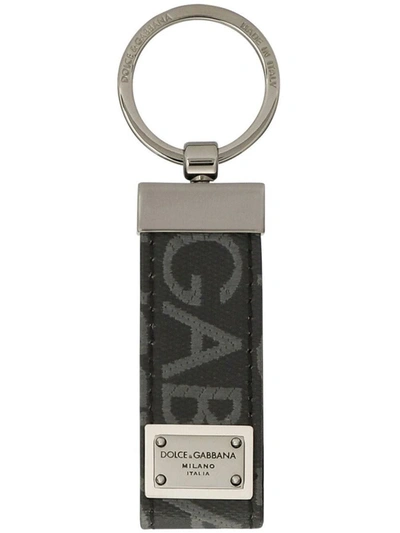 Dolce & Gabbana Fabric Key Ring With Logo In Black