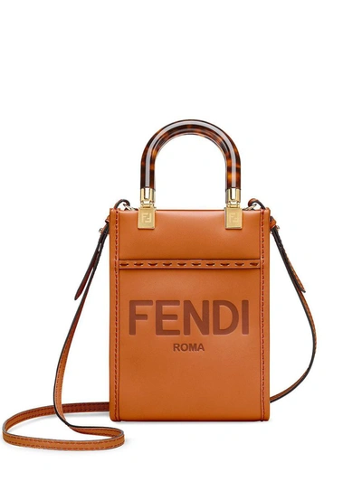 Fendi Mini Sunshine Tote Logo Bags In Brown