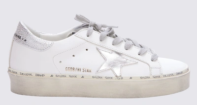 GOLDEN GOOSE GOLDEN GOOSE WHITE AND SILVER-TONE LEATHER HI STAR SNEAKERS